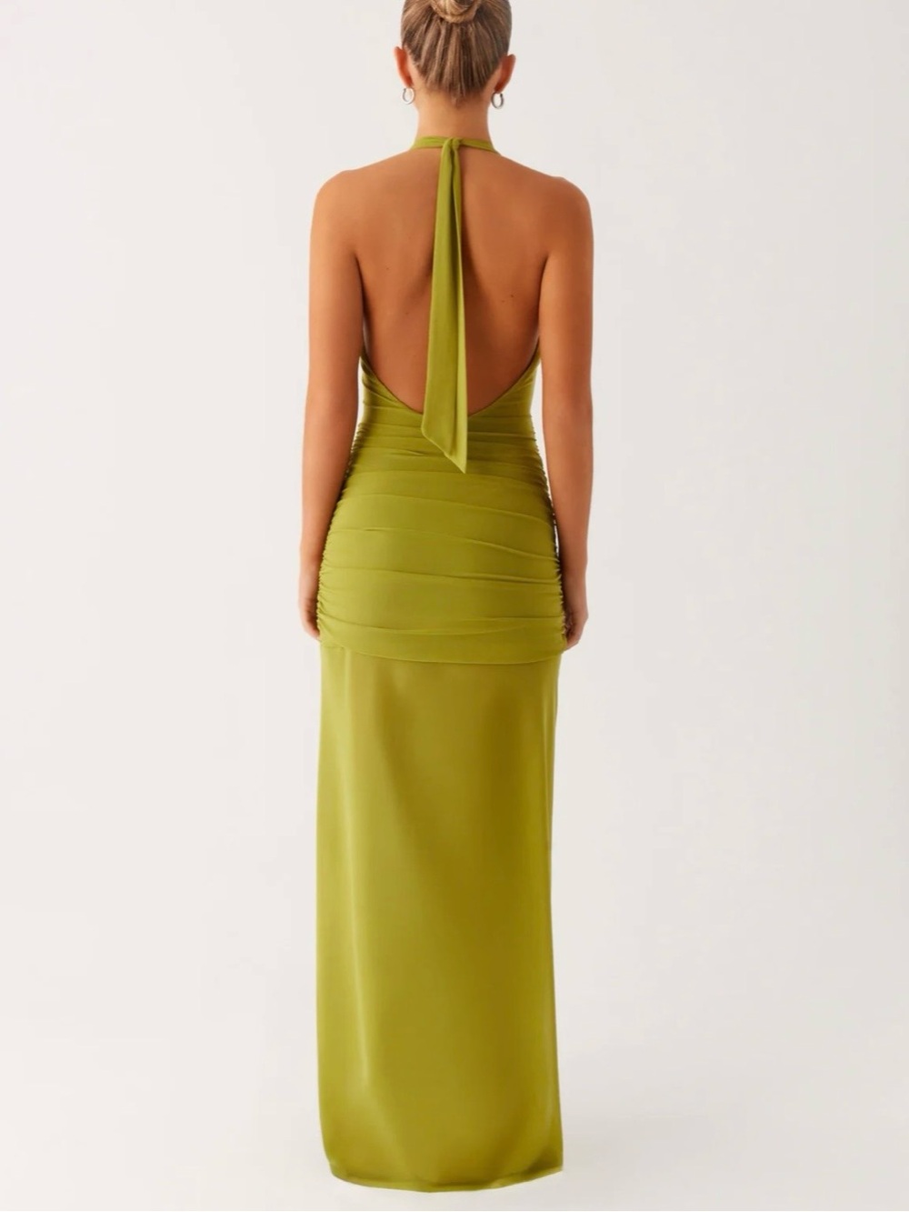 Peppermayo Olive Halter Ruched Maxi Dress | Island Muse Dress - Picture 3 of 5